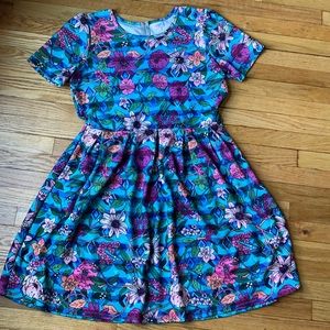 LulaRoe Amelia floral w/geo background